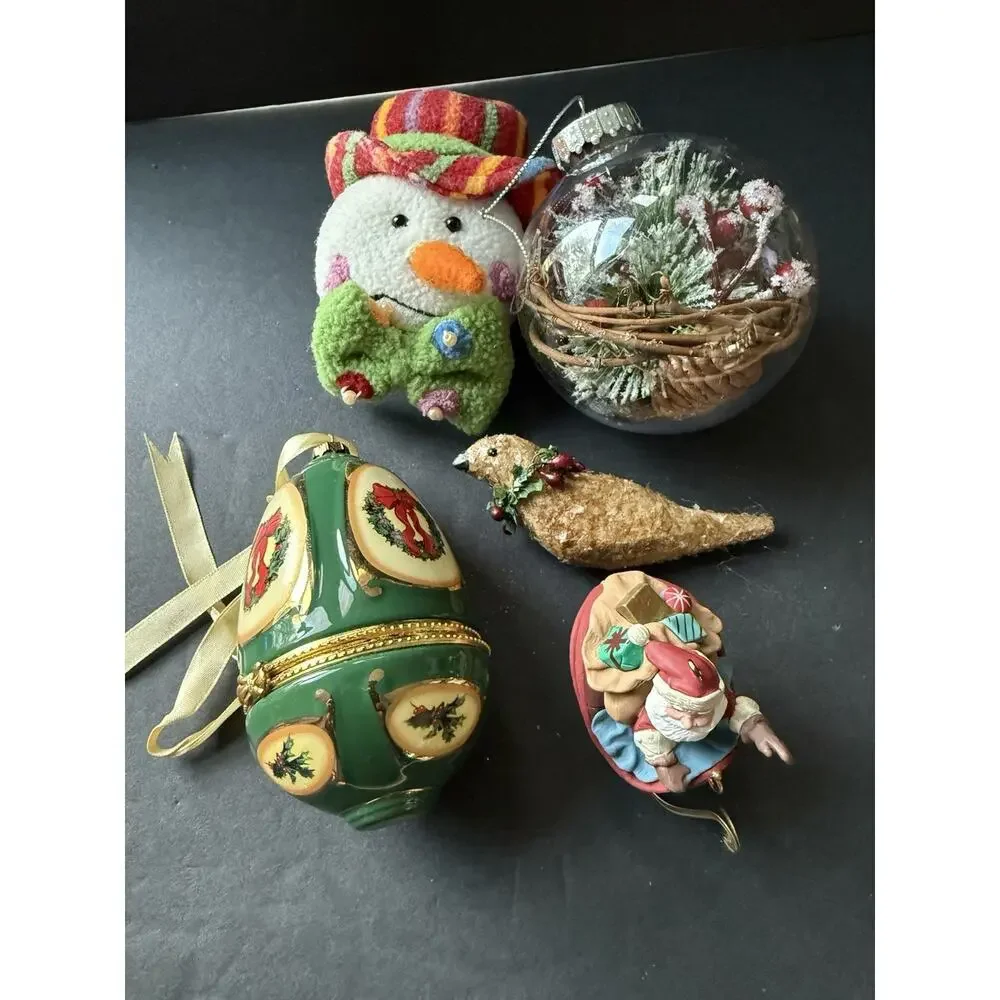 Christmas Farmhouse Ornament Bundle Snowman Santa Snowflake Whimsy Set 5